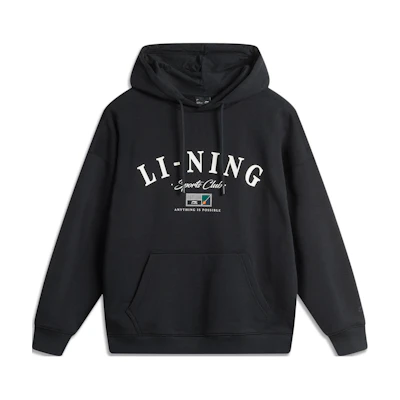 Li-Ning Sportswear Retro Letter Oversized Hoodie Black-Unisex Pullover Fleece AWDU673-3