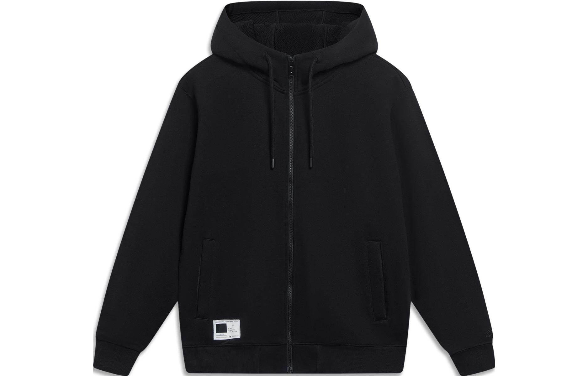 Li-Ning Sporty Pullover Hoodie Black - Trendy Drawstring Design AWDT071-4