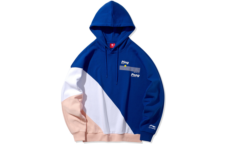 Li-Ning SS20 Colorblock Ping Pong Print Hoodie Blue Unisex Couple Style AWDQ337-1