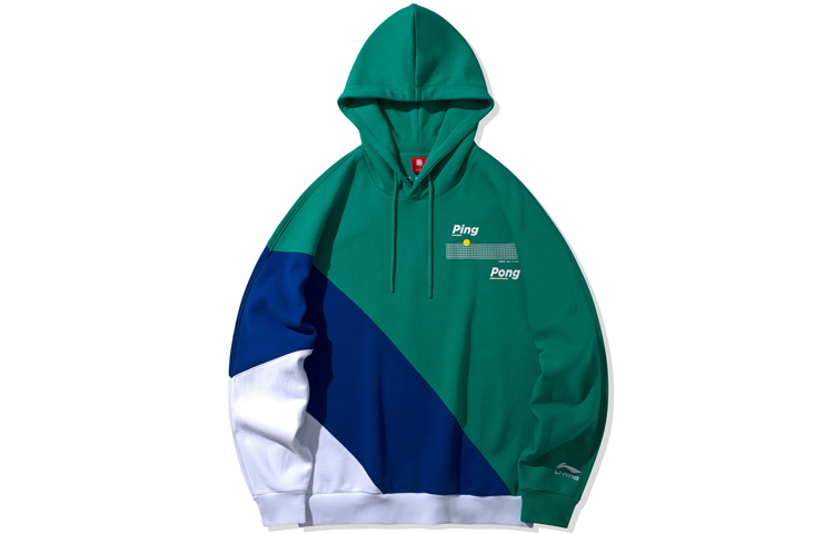 Li-Ning SS20 Paris Fashion Week Ping Pong Print Colorblock Hoodie Green Unisex AWDQ337-2