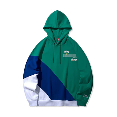 Li-Ning SS20 Paris Fashion Week Ping Pong Print Colorblock Hoodie Green Unisex AWDQ337-2