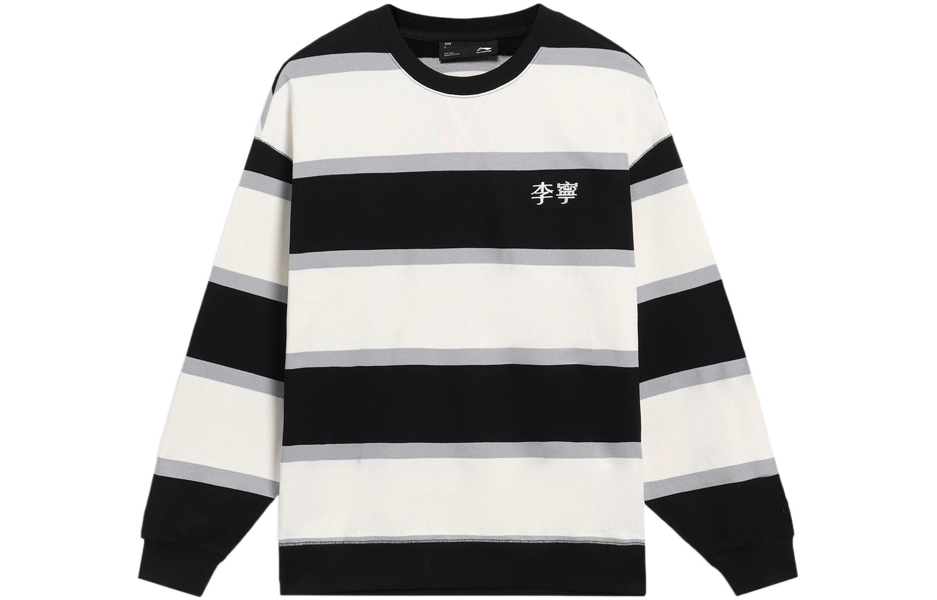 Li-Ning SS22 Colorblock Striped Crewneck Sweatshirt Unisex - Black/White AWDS537-1