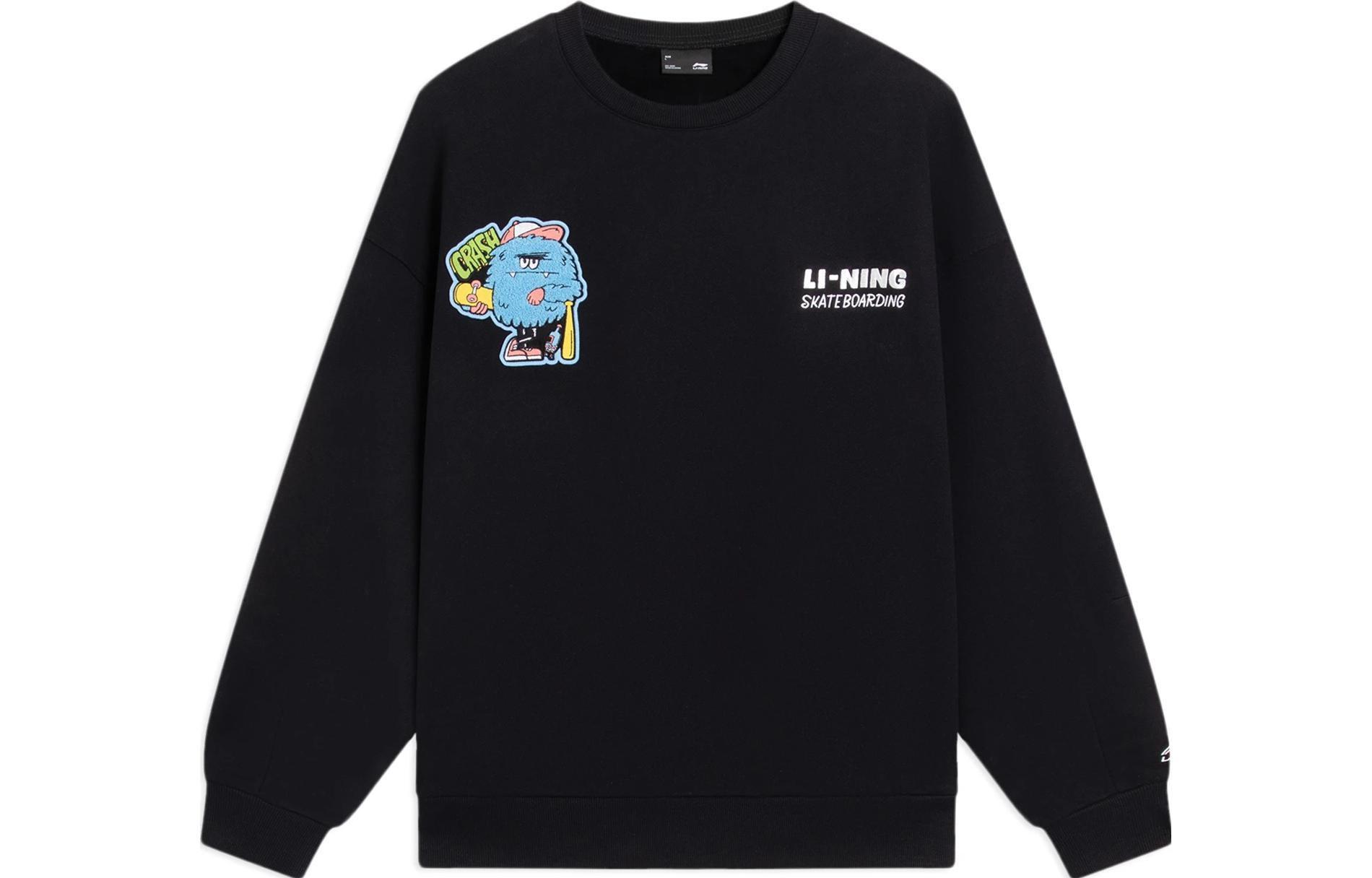 Li-Ning SS23 Skateboard Series Graphic Embroidered Logo Sweatshirt Black Unisex AWDRH99-3