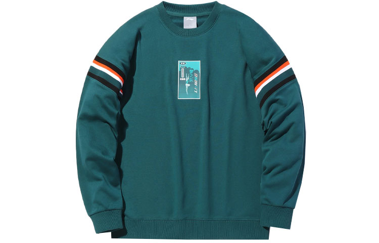 Li-Ning Stripe Patchwork Printed Oversized Crewneck Pullover - Men’s Ocean Blue AWDQ517-4