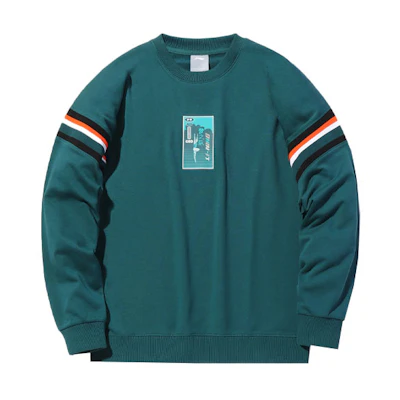 Li-Ning Stripe Patchwork Printed Oversized Crewneck Pullover - Men’s Ocean Blue AWDQ517-4