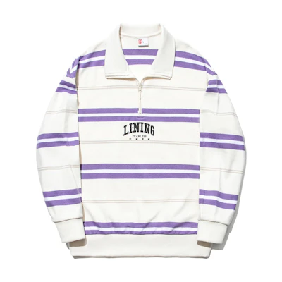 Li-Ning Striped Polo Collar Loose Pullover Sweatshirt Unisex Off-White/Gray AWDT721-1