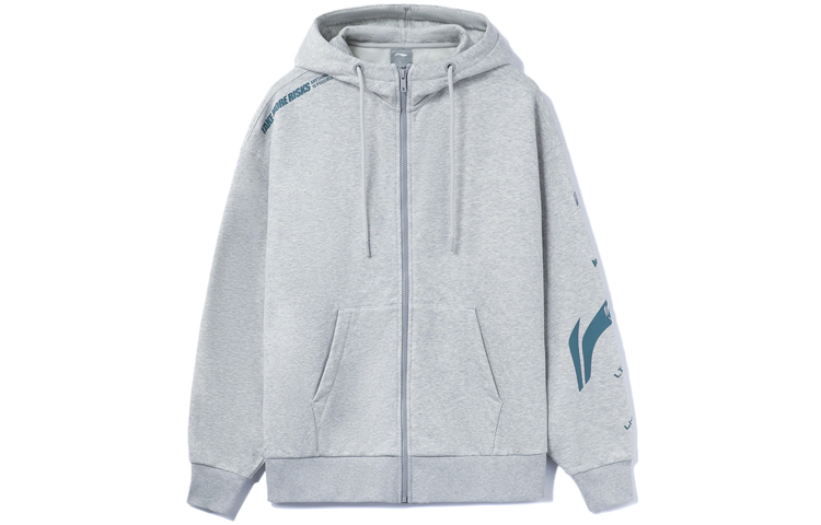 Li-Ning Training Colorblock Logo Hoodie Unisex Fleece Zip Sweatshirt Light Gray AWDRD34-5