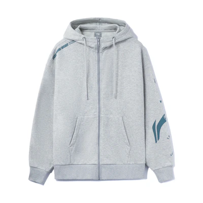 Li-Ning Training Colorblock Logo Hoodie Unisex Fleece Zip Sweatshirt Light Gray AWDRD34-5