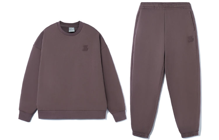 Li-Ning Training Fleece Warm Loose Pullover Sweatshirt & Pants Set Sparrow Brown AWER020-3