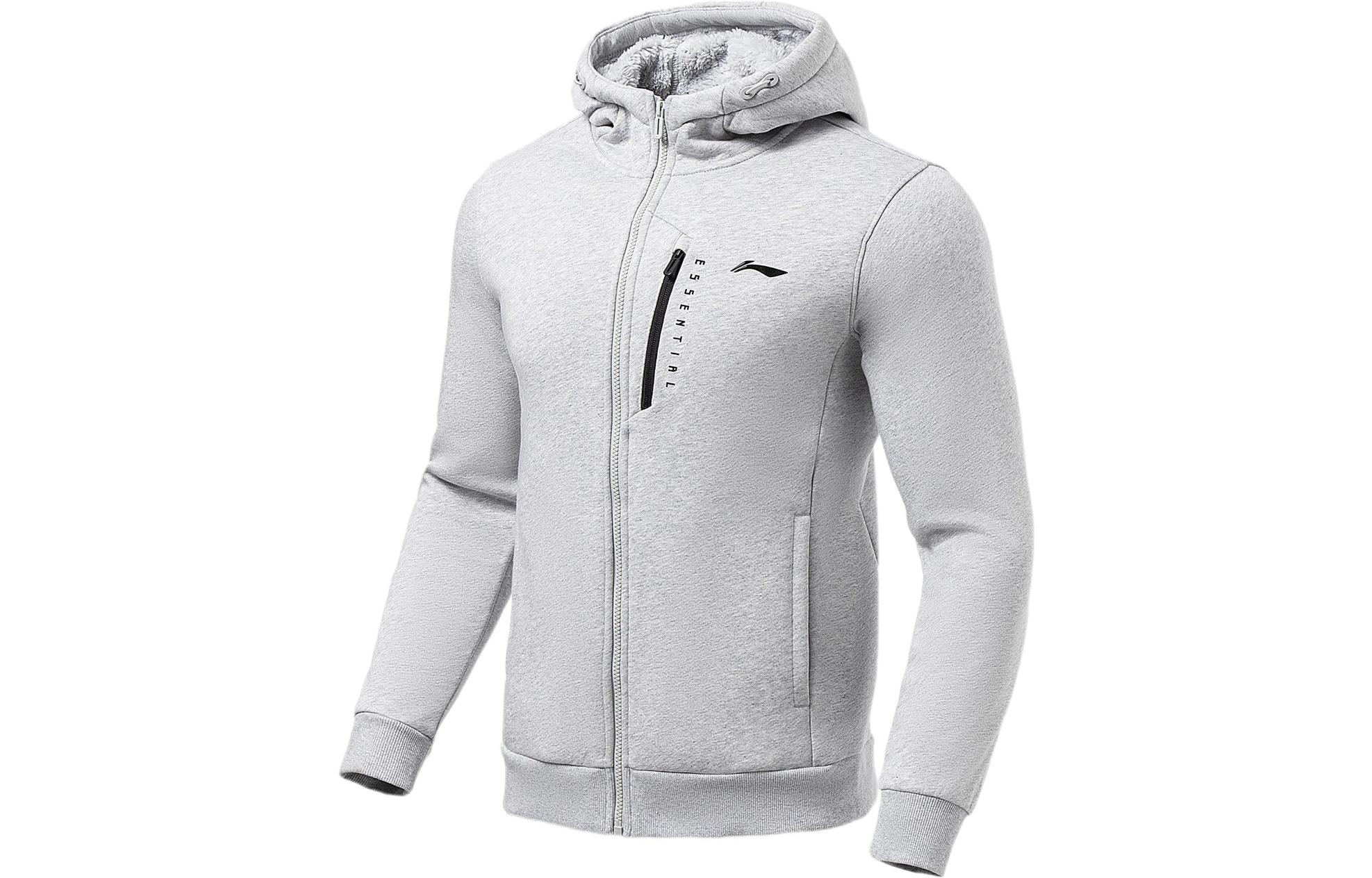 Li-Ning Training Logo Print Hoodie Grey Fitness Series Full-Zip Fleece AWDRE57-3