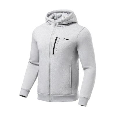 Li-Ning Training Logo Print Hoodie Grey Fitness Series Full-Zip Fleece AWDRE57-3