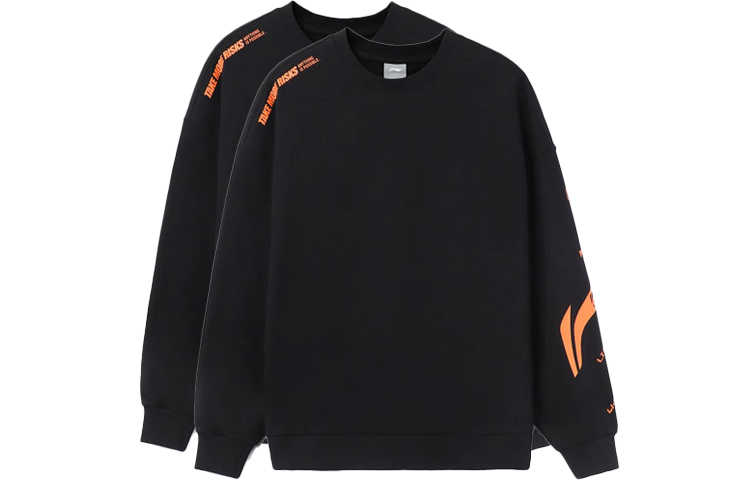 Li-Ning Training Series Colorblock Logo Print Pullover Sweatshirt Black Unisex AWDRD38-1-2-PACK