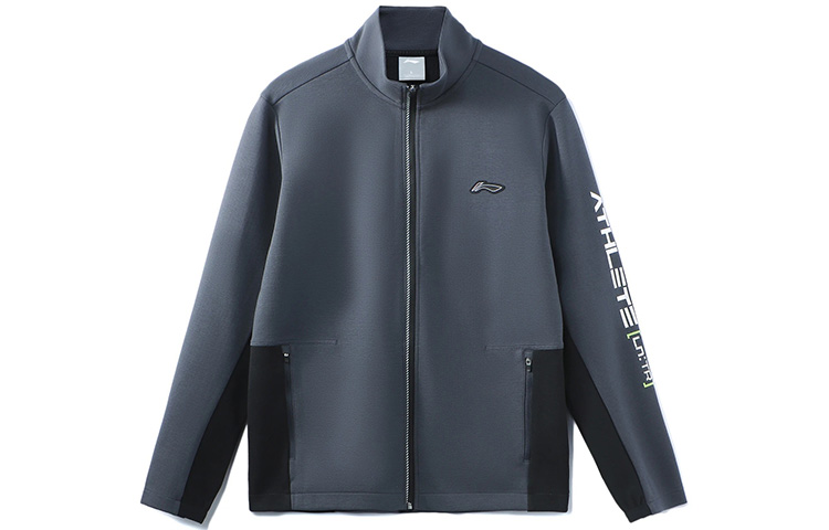 Li-Ning Training Series Letter Logo Printed Stand Collar Jacket Grey Male AWDR313-2