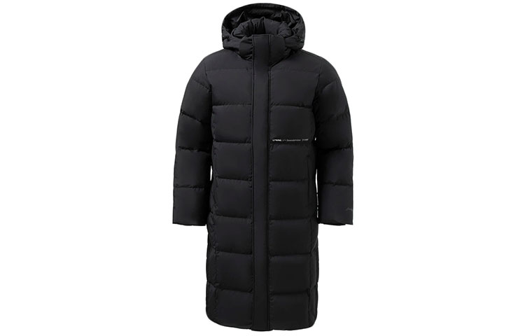 Lookbook Li-Ning Training Series Logo Long Down Jacket Black Unisex Winter Outfit AYMS271-1