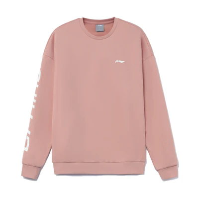 Li-Ning Training Series Logo Print Fleece Pullover Sweatshirt Orange Pink Unisex AWDRF44-4
