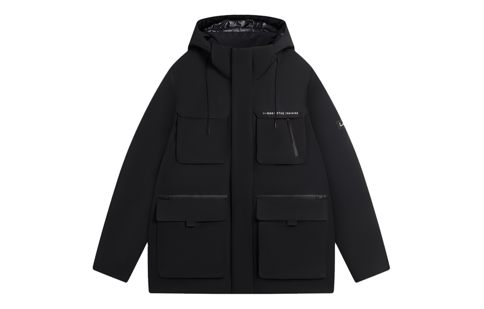 Li-Ning Training Series Multi-Pocket Detachable Hooded Down Jacket Black Mens Winter AYMS311-3