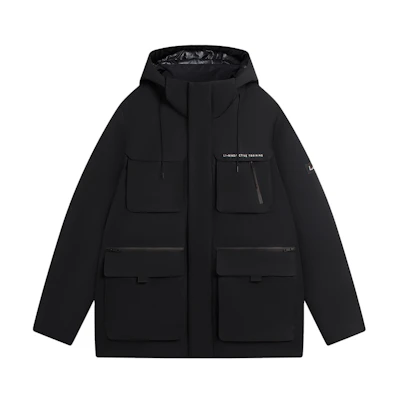 Li-Ning Training Series Multi-Pocket Detachable Hooded Down Jacket Black Mens Winter AYMS311-3