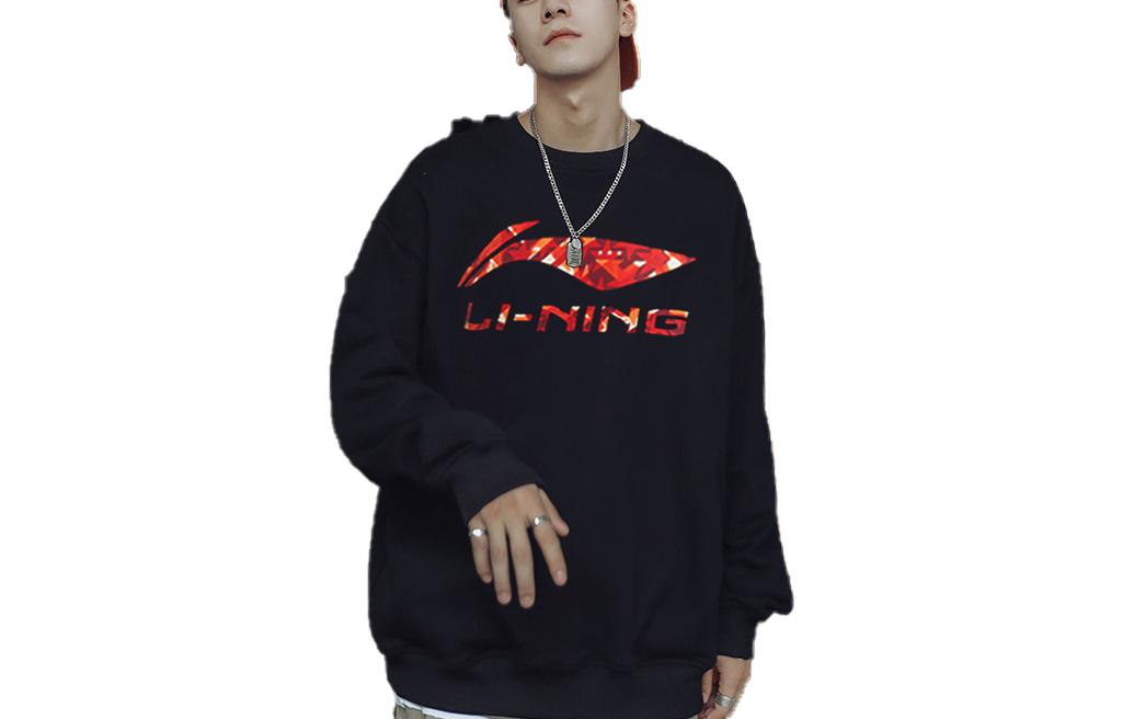 Li-Ning Unisex Black Crewneck Pullover Casual Loose Long-Sleeve Top AWDS471
