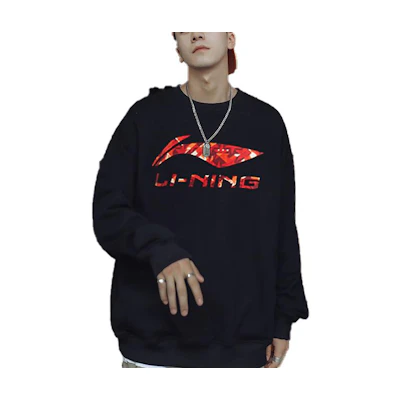 Li-Ning Unisex Black Crewneck Pullover Casual Loose Long-Sleeve Top AWDS471