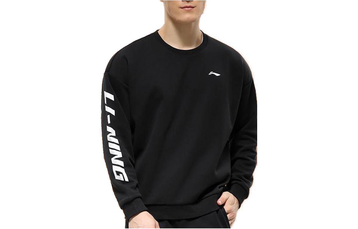 Li-Ning Unisex Black Crewneck Sweatshirt Thick Warm Letter Print Pullover AWDQC39-01