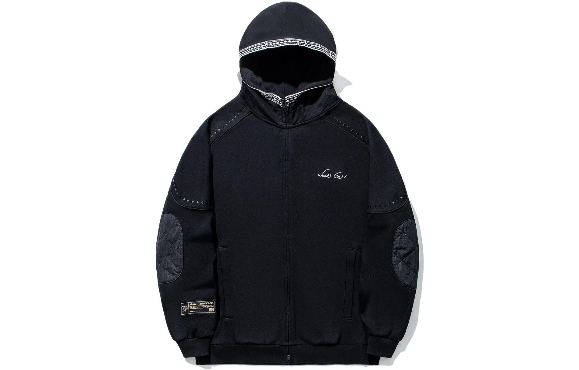 Li-Ning Unisex Black Letter Print Loose Zip Hoodie AWDTC79-2