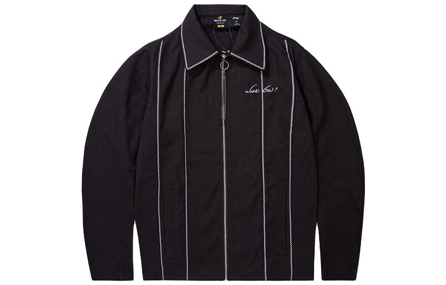Li-Ning Unisex Black Polo Collar Striped Long-Sleeve Jacket AFDR983-2 圖 2