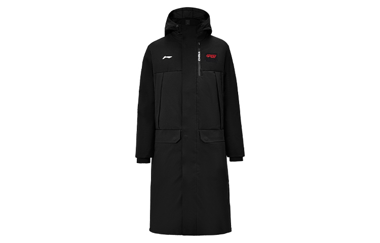 Order Li-Ning Unisex Black Puffer Jacket with Logo and Zippered Hood AYMS007-1