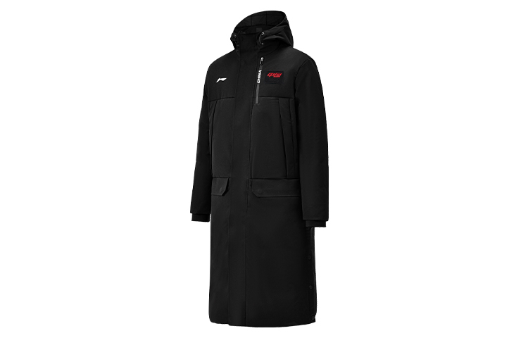 Lookbook Li-Ning Unisex Black Puffer Jacket with Logo and Zippered Hood AYMS007-1