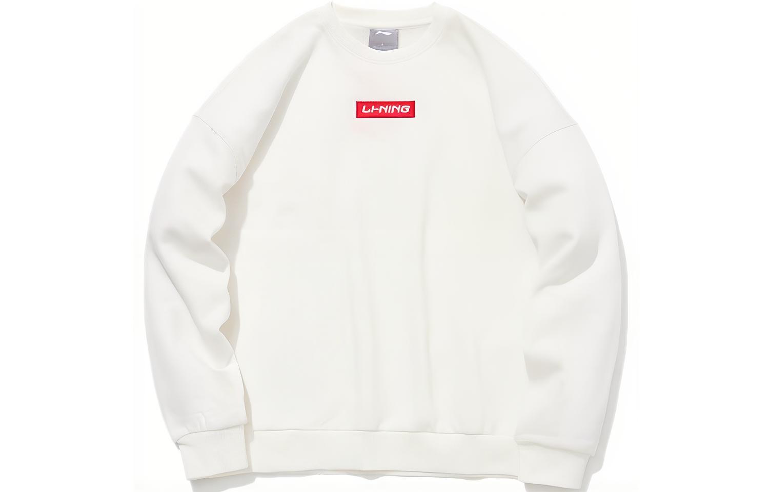 Li-Ning Unisex Crewneck Pullover Sweatshirt Plain Off-White Casual Sportswear AWDRE50-1