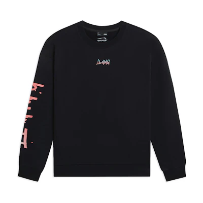 Li-Ning Unisex Logo Print Fleece Crewneck Sweatshirt Black AWDSF77-3