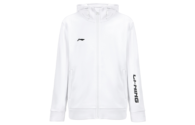 Li-Ning Unisex Logo Print Zip-Up Hoodie Long Sleeve White AWDTF35-2