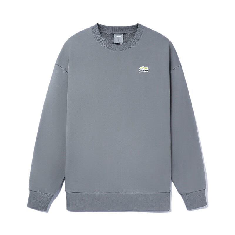 Li-Ning Unisex Loose Fit Crewneck Sweatshirt Gray with Minimal Logo Design AWDTC19-2