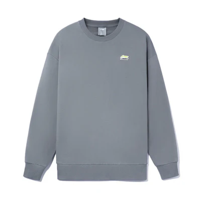 Li-Ning Unisex Loose Fit Crewneck Sweatshirt Gray with Minimal Logo Design AWDTC19-2