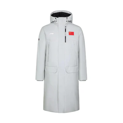Li-Ning Unisex White Hooded Puffer Jacket with Logo Design. AYMS007-3