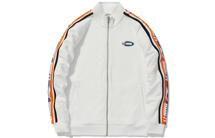 Li-Ning Unisex White Logo Print Track Jacket with Side Stripe & High Collar AWDRH29-1