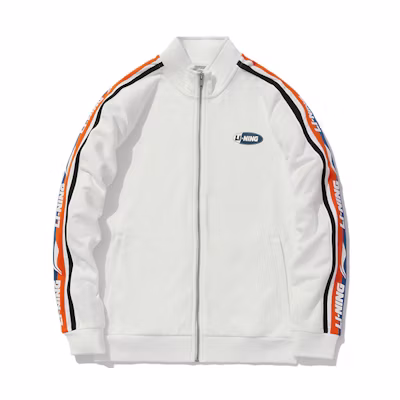 Li-Ning Unisex White Logo Print Track Jacket with Side Stripe & High Collar AWDRH29-1