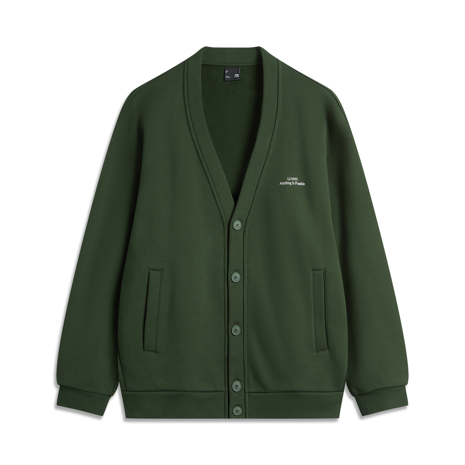 Li-Ning V-Neck Snap-Button Fleece Sweatshirt Unisex - Seaweed Green AWDUA15-2