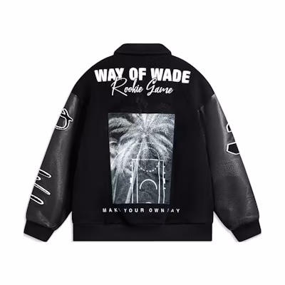 Li-Ning Wade Series Black Polo Jacket with Letter Print拼接 Design. AJMT107-1