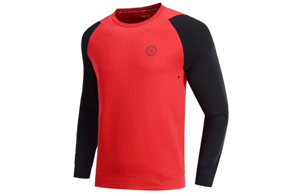 Li-Ning Wade Series Bulls Red Colorblock Crewneck Pullover Sweatshirt Mens AWDP089-2