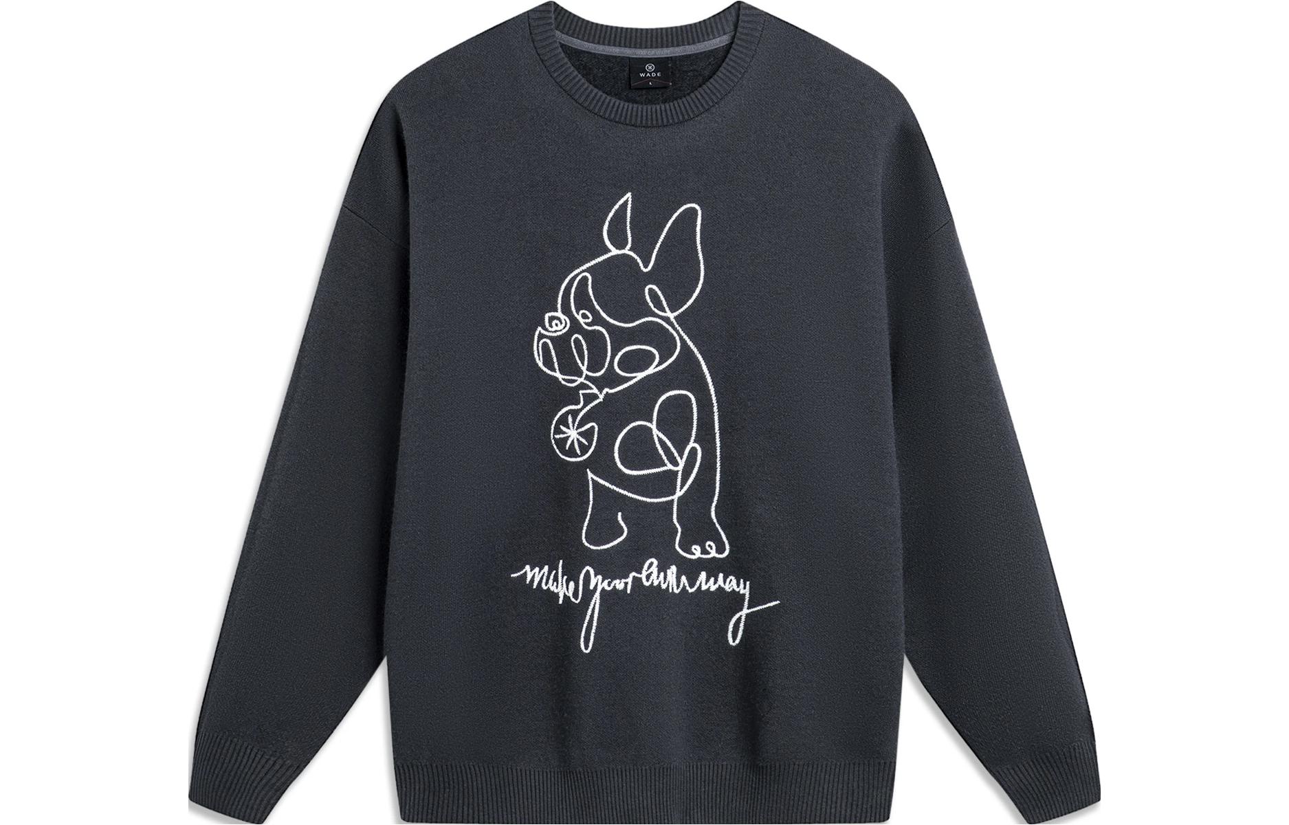 Li-Ning Wade Series Cartoon Print Fleece Knit Pullover Sweatshirt Black AMBT235-4