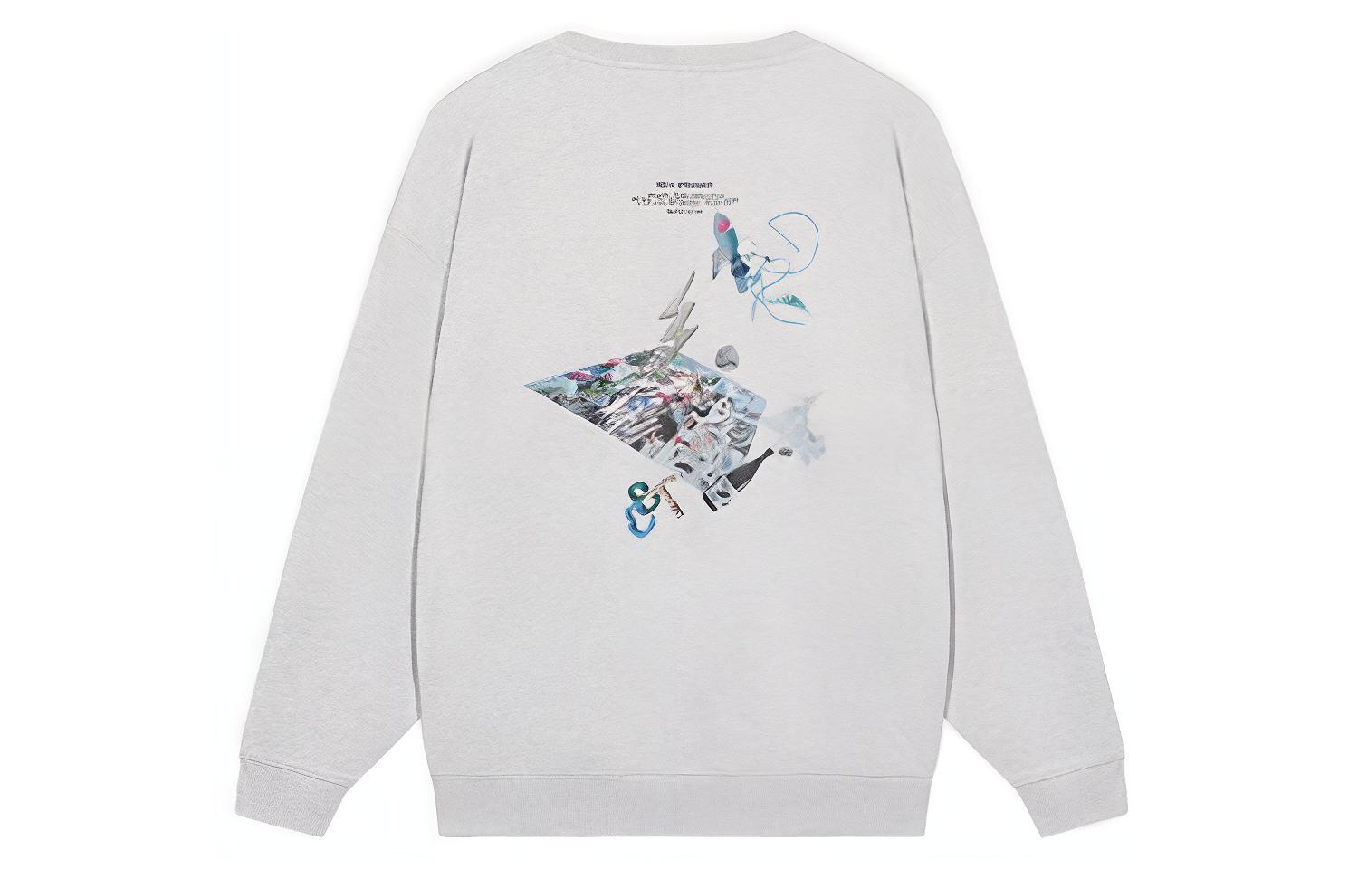 Li-Ning Wade Series Graphic Print Pullover Fleece Sweatshirt Grey Unisex AWDSI39-2