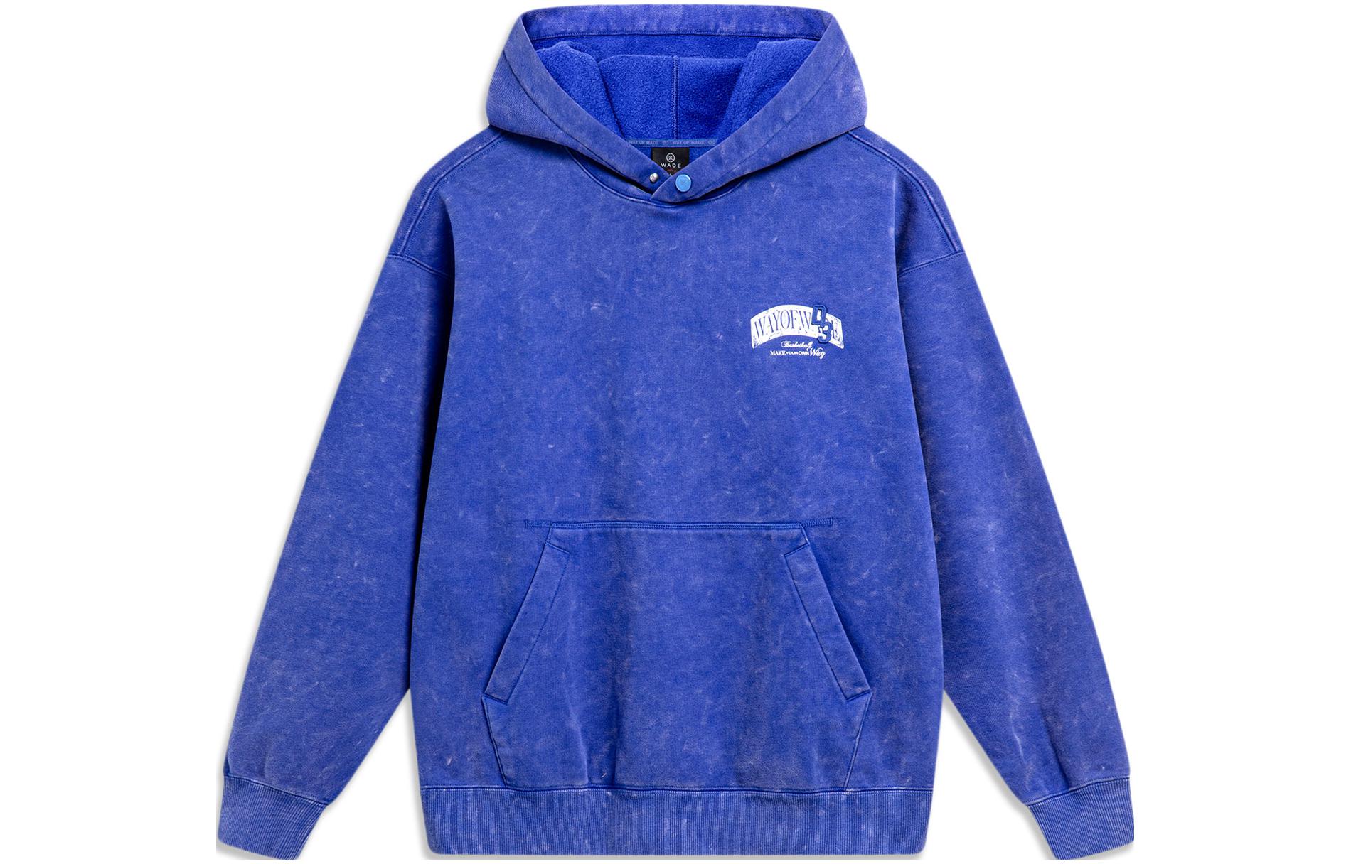 Li-Ning Wade Series Letter Print Blue Hoodie Pullover Dreamy Blue AWDU015-3