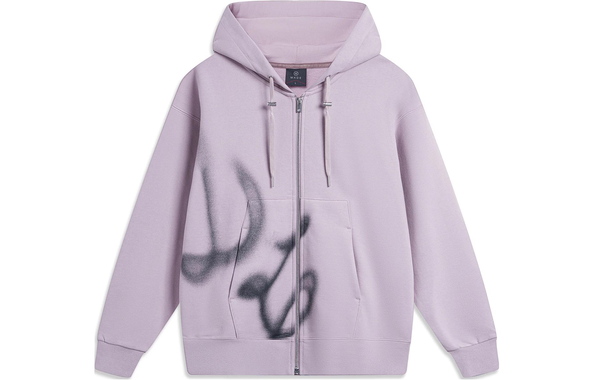 Li-Ning Wade Series Letter Print Fleece Hoodie Unisex - Ink Grey Purple AWDTD21-6