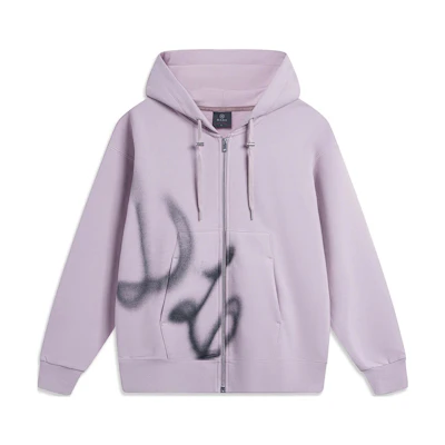Li-Ning Wade Series Letter Print Fleece Hoodie Unisex - Ink Grey Purple AWDTD21-6