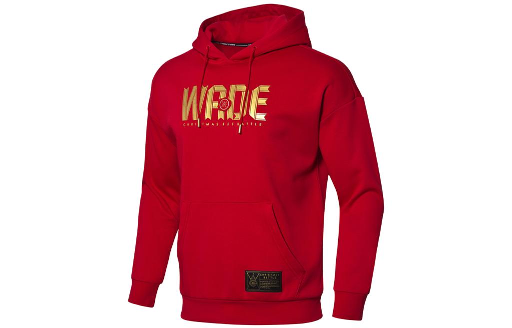 Li-Ning Wade Series Letter Print Hoodie Unisex Red Fleece Thickened Pullover AWDNA98-2