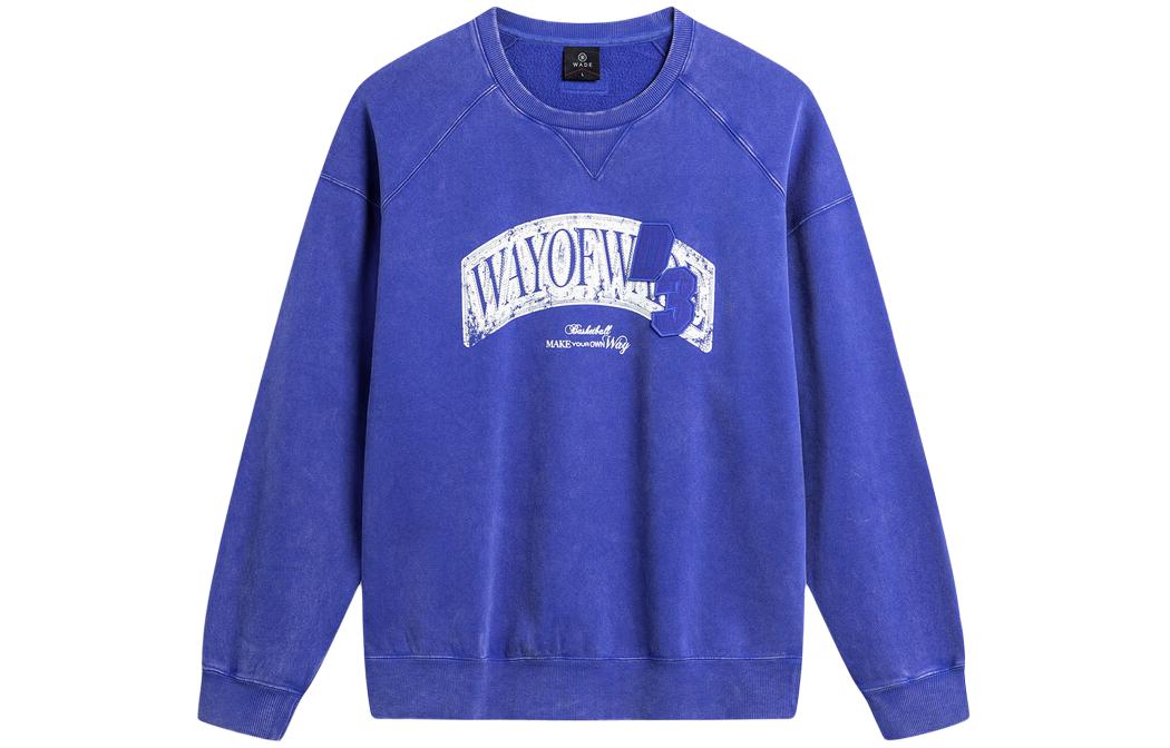 Li-Ning Wade Series Letter Print Washed Loose Crewneck Sweatshirt Blue AWDU003-3