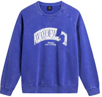 Li-Ning Wade Series Letter Print Washed Loose Crewneck Sweatshirt Blue AWDU003-3 Li-Ning Wade Series Letter Print Washed Loose Crewneck Sweatshirt Blue AWDU003-3