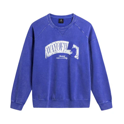 Li-Ning Wade Series Letter Print Washed Loose Crewneck Sweatshirt Blue AWDU003-3