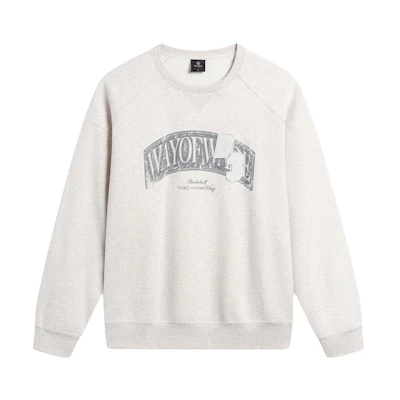 Li-Ning Wade Series Letter Print Washed Loose Crewneck Sweatshirt Grey Mens AWDU003-6