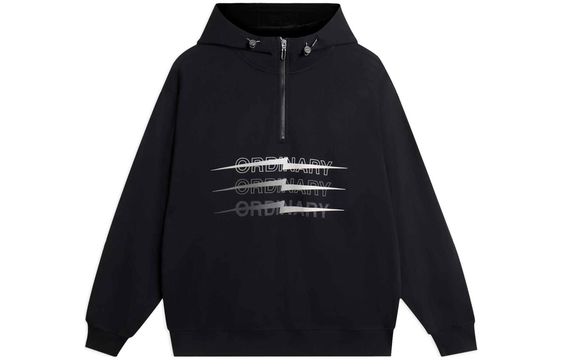 Li-Ning Wade Series Lightning Print Half-Zip Fleece Hoodie Unisex Black AWDSC53-1